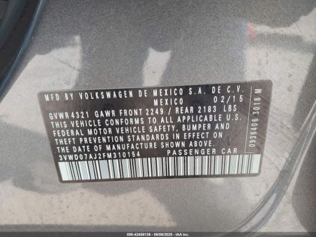 3VWD07AJ2FM310154 Volkswagen 2015