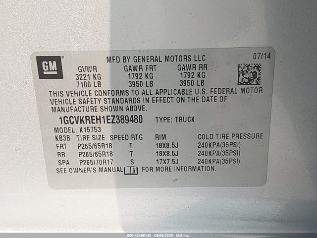 1GCVKREH1EZ389480 Chevrolet Silverado 1500 1lt