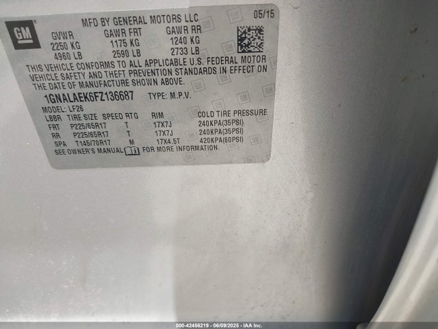 1GNALAEK6FZ136687 Chevrolet lea - flex fuel (gas/alc), aluminum, ho,