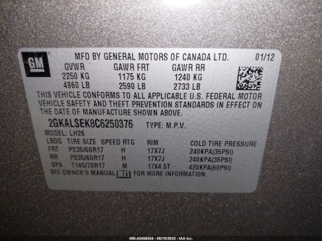 2012 GMC TERRAIN 2GKALSEK8C6250376 Photo 8