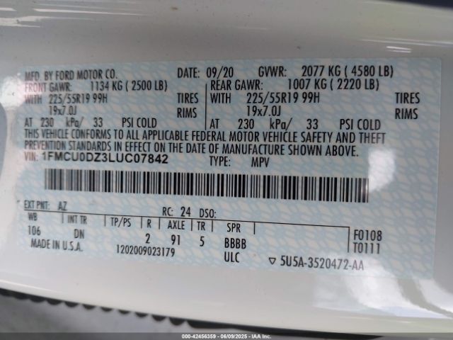 2020 FORD ESCAPE 1FMCU0DZ3LUC07842 Photo 8