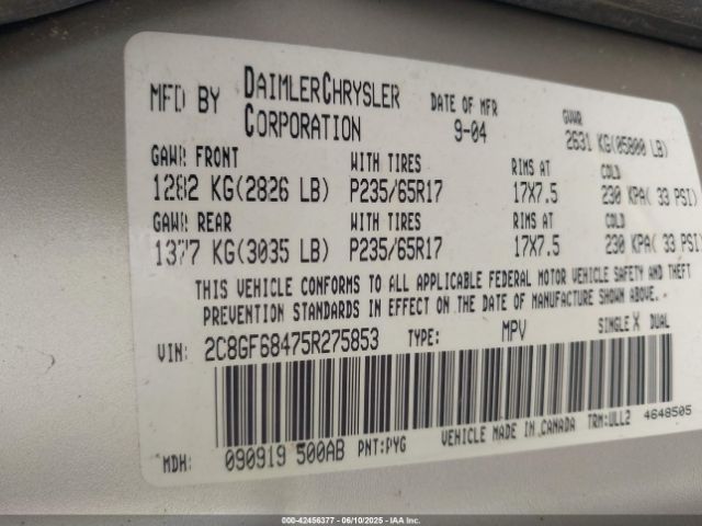 2005 CHRYSLER PACIFICA 2C8GF68475R275853 Photo 8