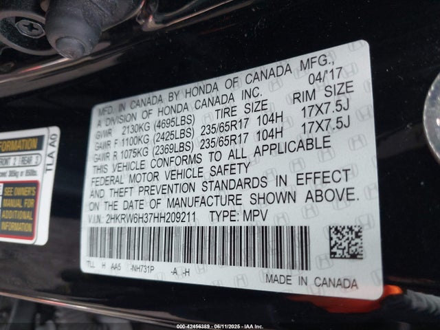 2HKRW6H37HH209211 Honda k24w9/k24v9