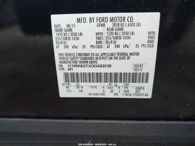 1FM5K8GTXGGA82038 Ford 2016