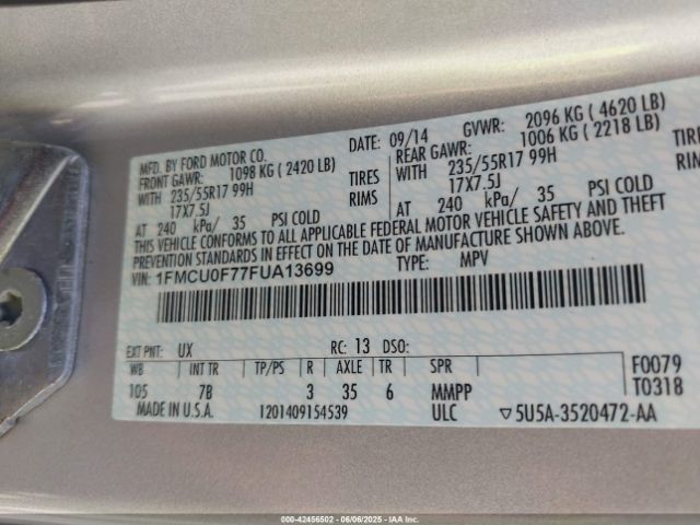 1FMCU0F77FUA13699 Ford ESCAPE S