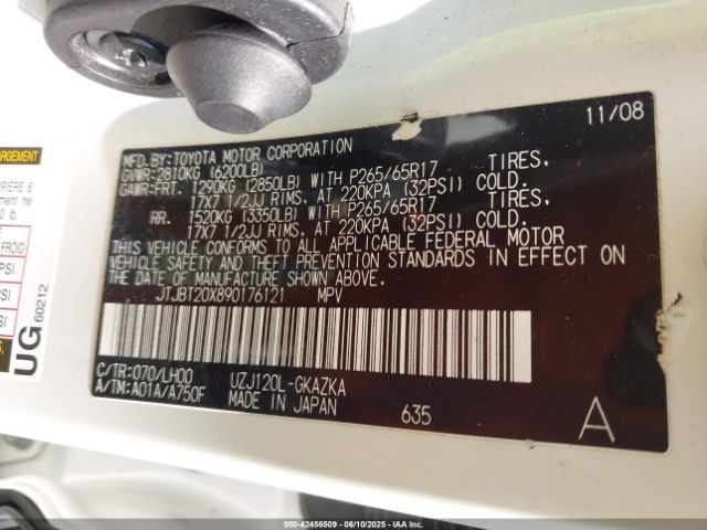 2009 LEXUS GX 470 JTJBT20X890176121 Photo 8