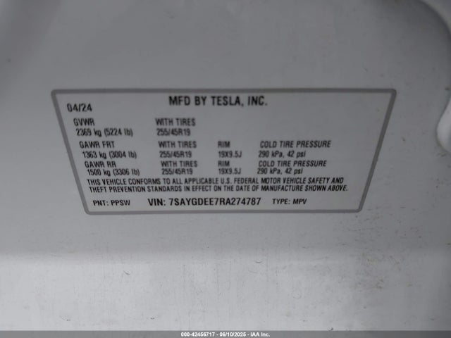 2024 TESLA MODEL Y 7SAYGDEE7RA274787 Photo 8