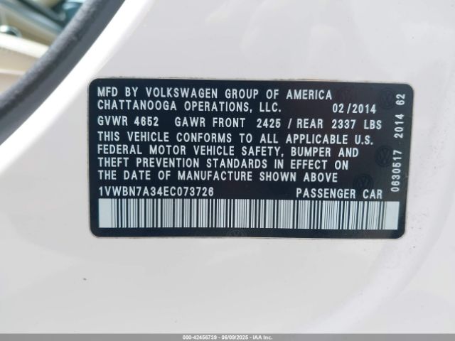 1VWBN7A34EC073726 Volkswagen Passat 2.0l Tdi Se