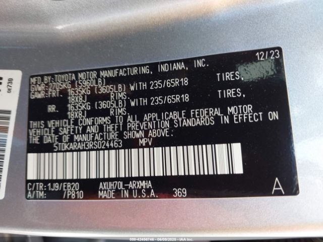 2024 TOYOTA HIGHLANDER HYBRID 5TDKARAH3RS024463 Photo 8