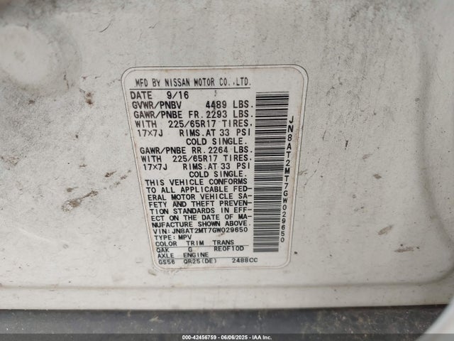 JN8AT2MT7GW029650 Nissan ROGUE S