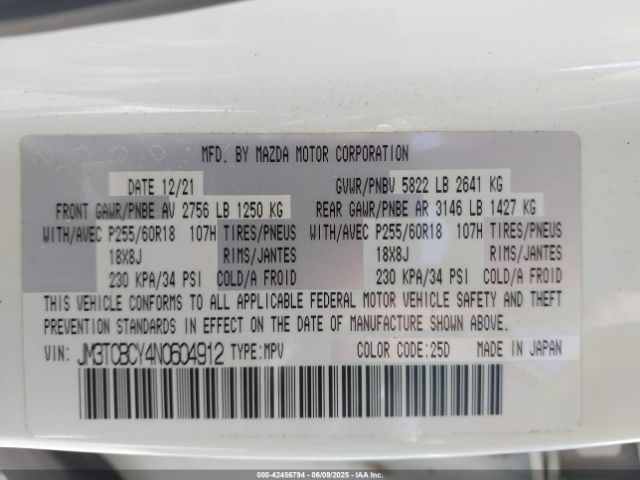 2022 MAZDA CX-9 JM3TCBCY4N0604912 Photo 8