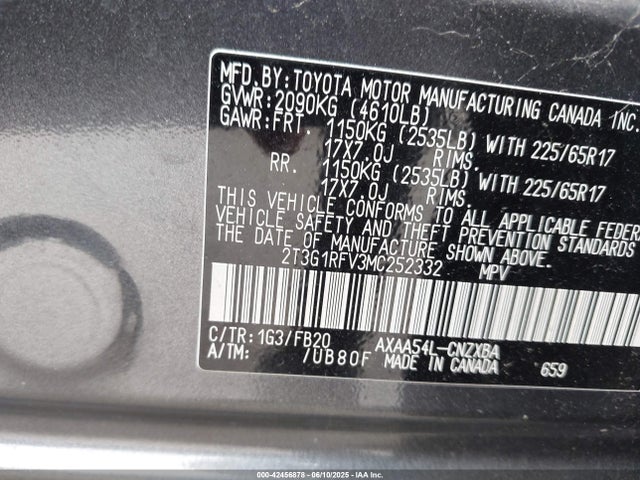 2T3G1RFV3MC252332 Toyota a25a-fks