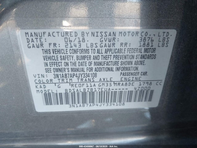 3N1AB7AP4JY334108 Nissan 2018