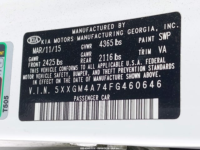 5XXGM4A74FG460646 KIA dohc gdi theta ii
