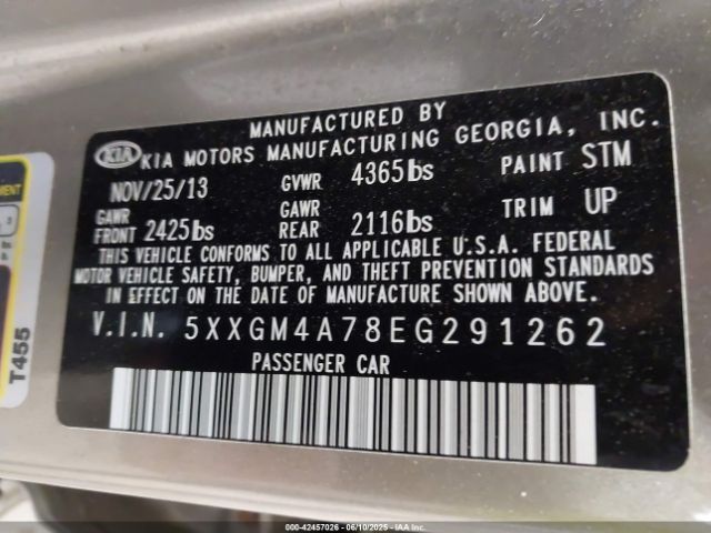 5XXGM4A78EG291262 KIA Optima Lx