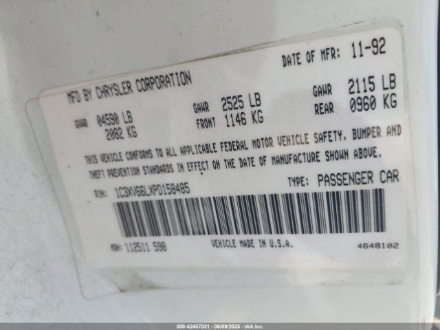 1993 CHRYSLER NEW YORKER 1C3XV66LXPD158485 Photo 8