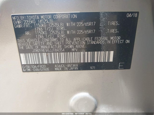 JTMZFREV6JJ184354 Toyota 2ar-fe