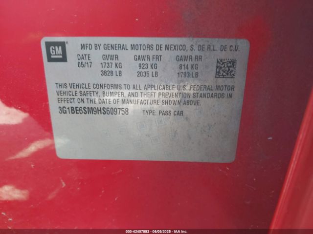 3G1BE6SM9HS609758 Chevrolet Cruze Lt Auto