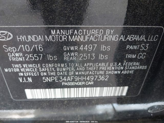 5NPE34AF9HH497362 Hyundai Sonata Limited