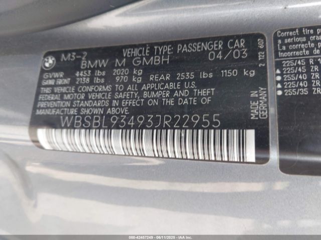 2003 BMW M3 WBSBL93493JR22955 Photo 8