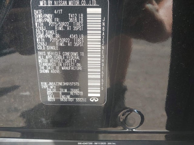 JN8AZ2NE3H9157575 Infiniti 2017