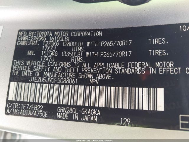 JTEZU5JR0F5088061 Toyota 4RUNNER SR5