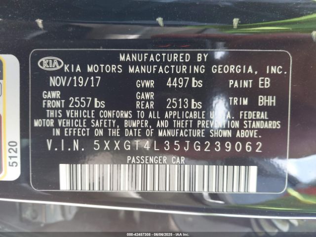 5XXGT4L35JG239062 KIA Optima Lx