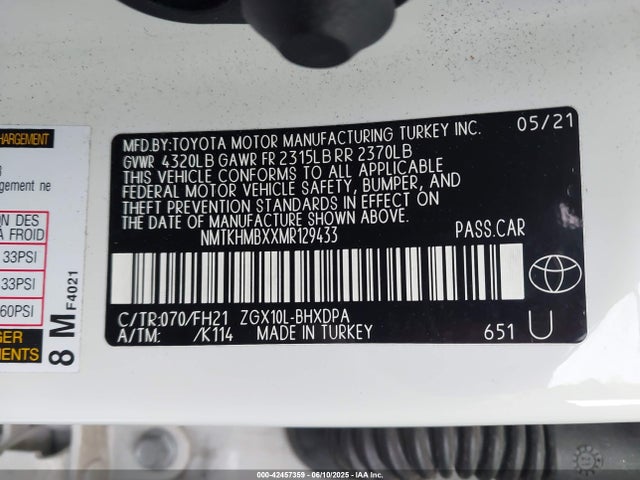 NMTKHMBXXMR129433 Toyota 3zr-fae