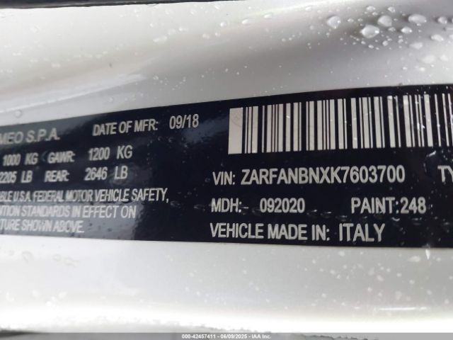 2019 ALFA ROMEO GIULIA ZARFANBNXK7603700 Photo 8