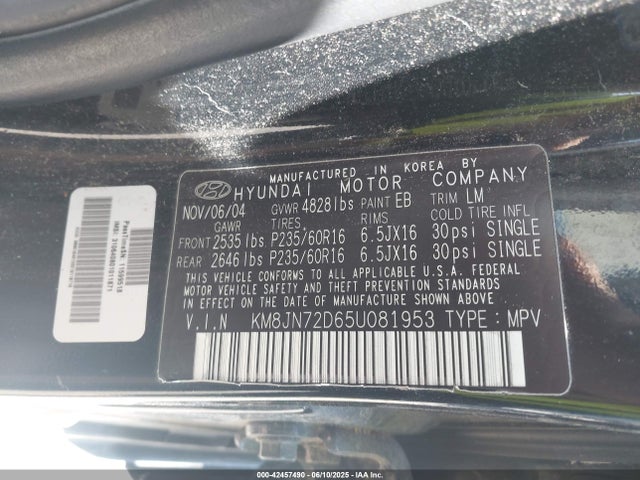 2005 HYUNDAI TUCSON KM8JN72D65U081953 Photo 8