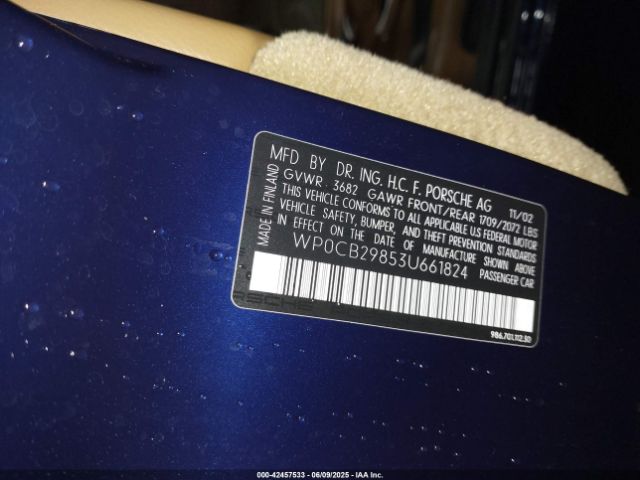 2003 PORSCHE BOXSTER WP0CB29853U661824 Photo 8