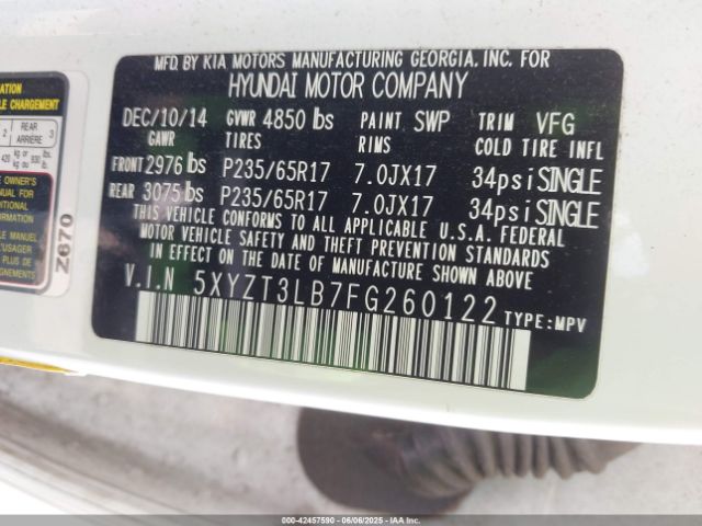 5XYZT3LB7FG260122 Hyundai Santa Fe Sport 2.4l
