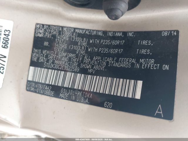 2014 TOYOTA SIENNA 5TDZK3DC2ES522589 Photo 8