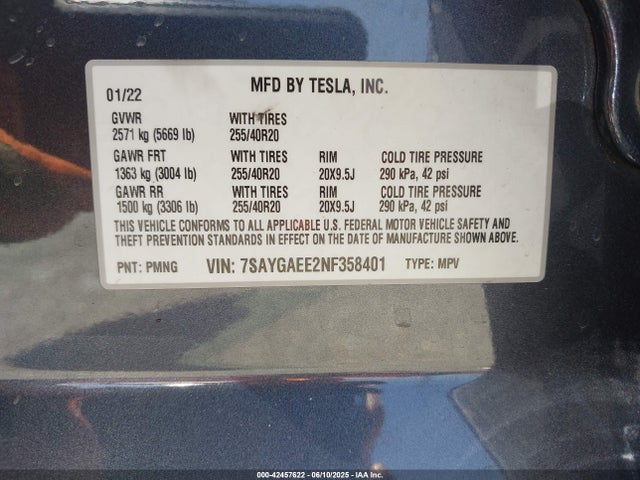 2022 TESLA MODEL Y 7SAYGAEE2NF358401 Photo 8