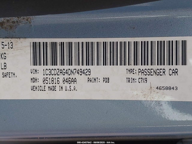 Продаж на аукціоні авто 2013 Dodge Avenger Se V6, vin: 1C3CDZAG4DN749429, номер лоту: 42457642