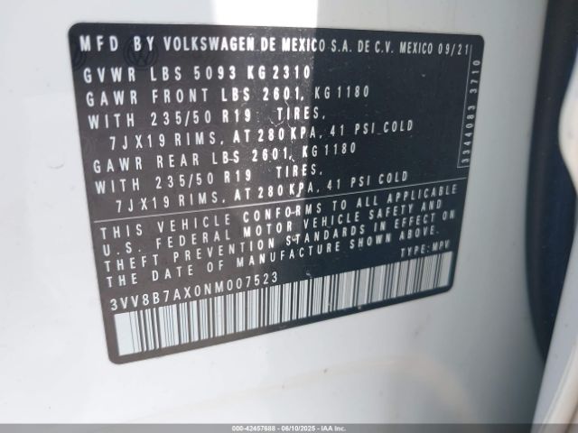 2022 VOLKSWAGEN TIGUAN 3VV8B7AX0NM007523 Photo 8