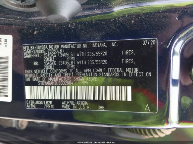 2020 TOYOTA HIGHLANDER 5TDYARAH3LS002884 Photo 8