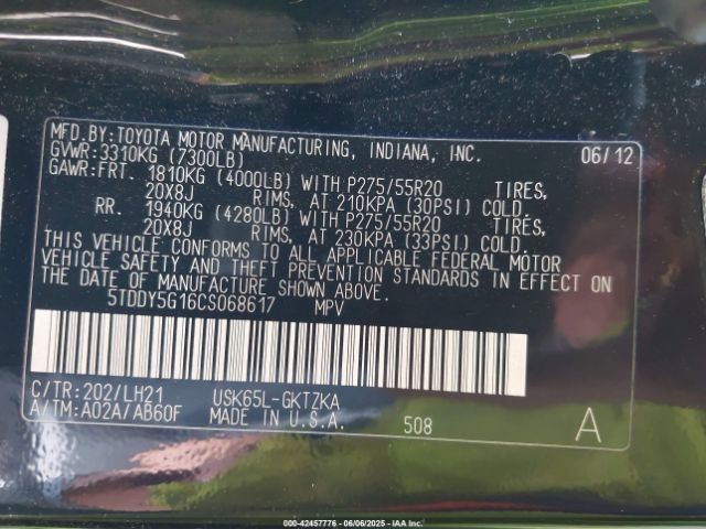 2012 TOYOTA SEQUOIA 5TDDY5G16CS068617 Photo 8