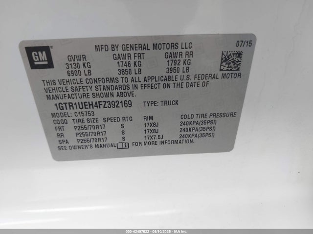 1GTR1UEH4FZ392169 GMC lv3 - vvt, aluminum, e85 max