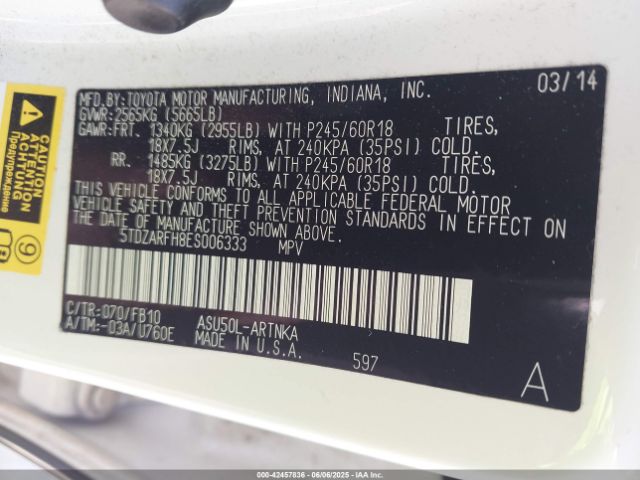 5TDZARFH8ES006333 Toyota Highlander Le