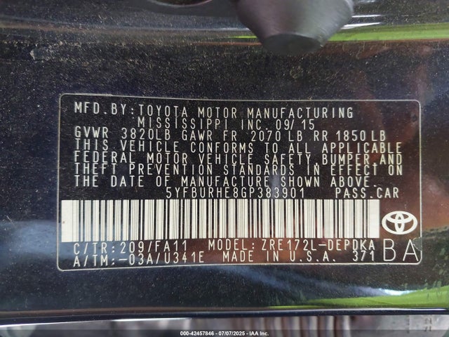 5YFBURHE8GP383901 Toyota 2zr-fe