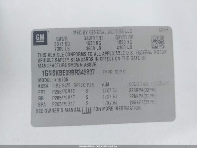 2011 CHEVROLET TAHOE 1GNSKBE08BR345807 Photo 8