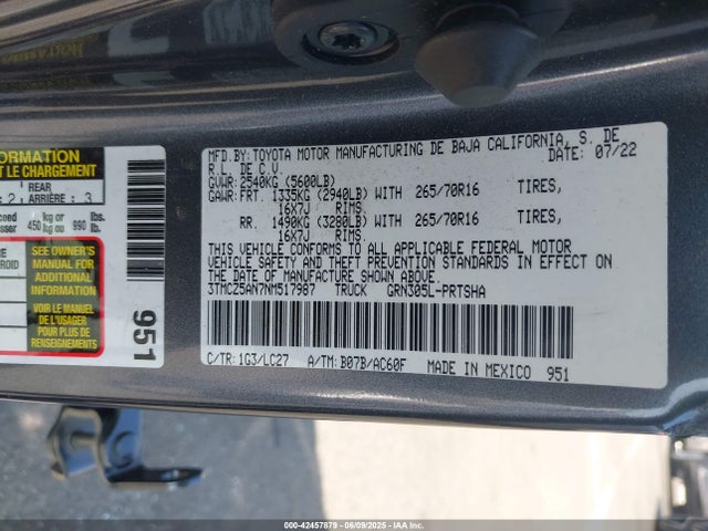 3TMCZ5AN7NM517987 Toyota 2gr-fks