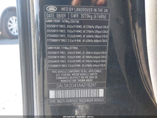 2010 LAND ROVER RANGE ROVER SPORT SALSK2D41AA218397 Photo 8