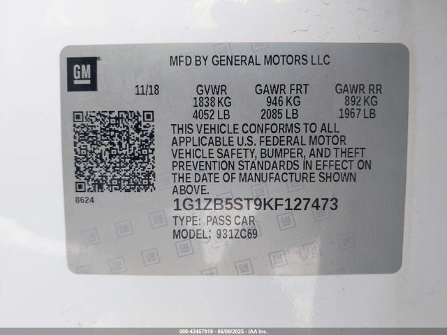 1G1ZB5ST9KF127473 Chevrolet lfv - direct injection, variable valve timing, gen 1