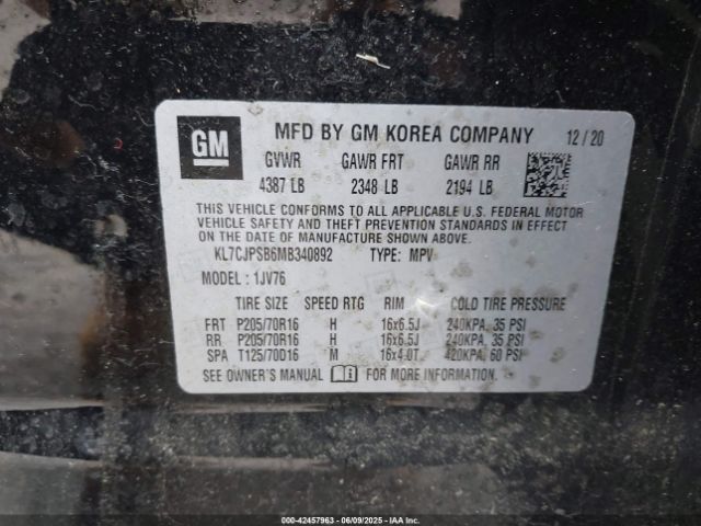 KL7CJPSB6MB340892 Chevrolet Trax Awd Lt