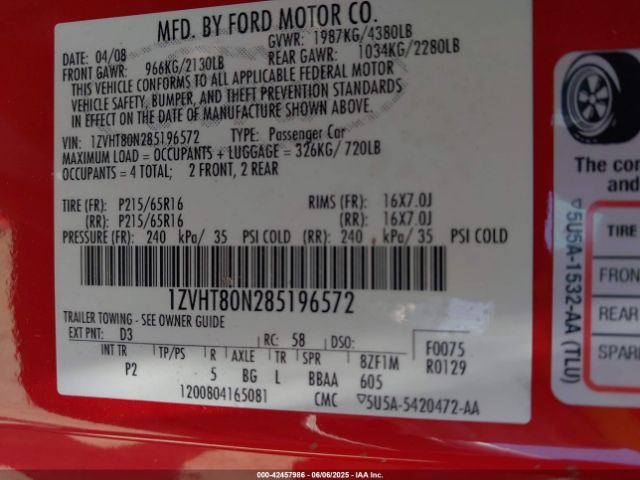 2008 FORD MUSTANG 1ZVHT80N285196572 Photo 8