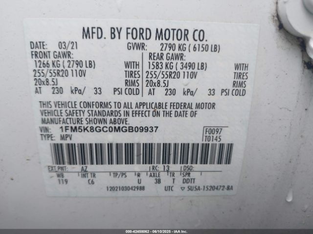 2021 FORD EXPLORER 1FM5K8GC0MGB09937 Photo 8