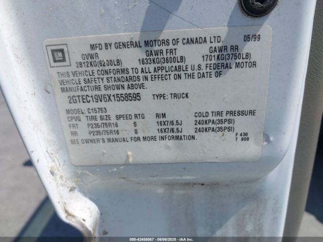 1999 GMC SIERRA 1500 2GTEC19V6X1558595 Photo 8