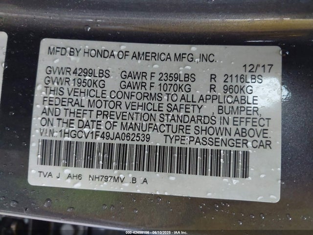 1HGCV1F49JA062539 Honda l15be